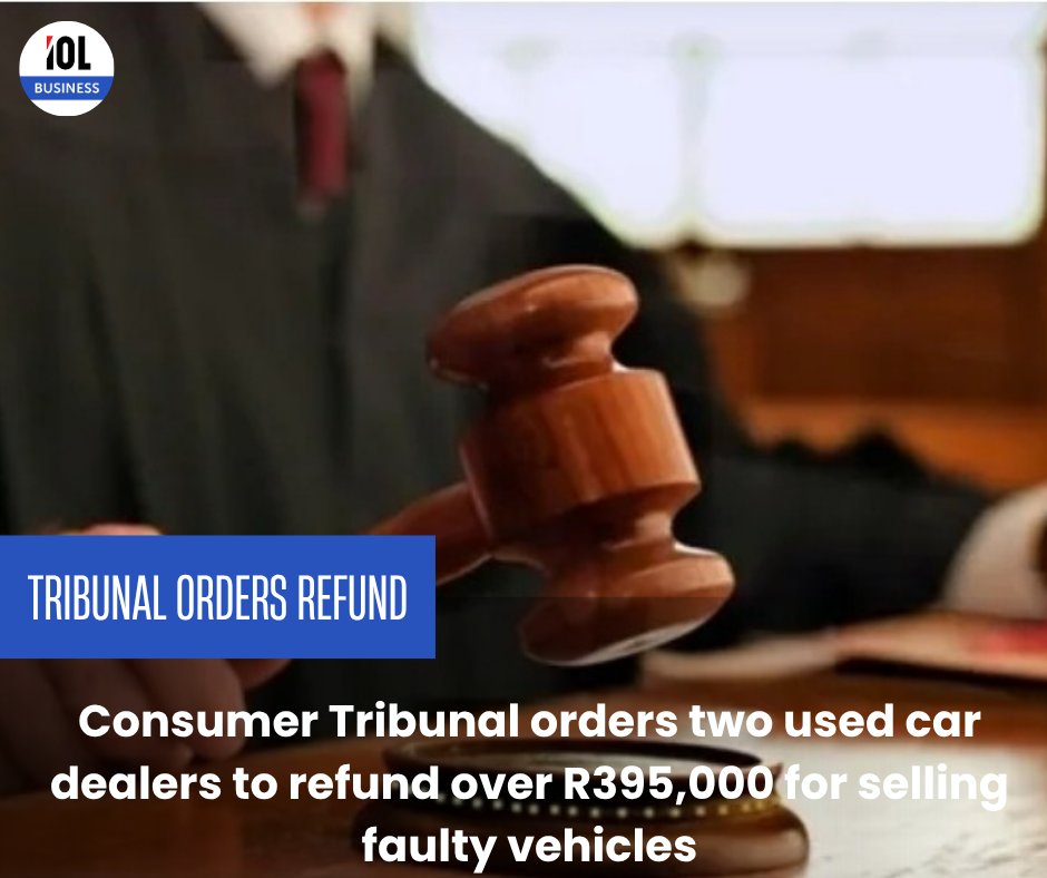 IOL's tweet photo. The National Consumer Tribunal has ordered two car dealerships to refund customers after investigations found they sold defective second-hand vehicles.
#business #NationalConsumerTribunal #dealerships #refunds #defective #cars
Read on https://t.co/UPEf2OG0w4 https://t.co/z9aDqQltAp