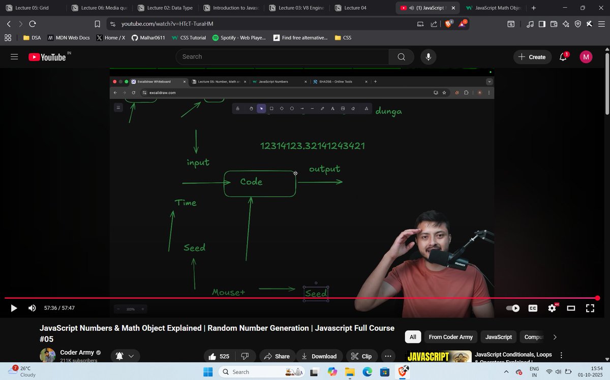 codewithmalhar's tweet image. Day 20 Completed of Web Development Journey.
Today I learned about Math Library in Javascript :
-Learned basics methods like sqrt,min,max,abs etc.
-Deep dived into random number generation.
Thank you @rohit_negi9 and @adityatandon02 for providing this course.
#LearnInPublic