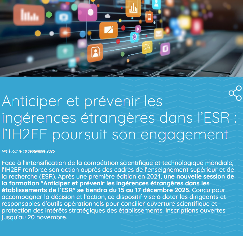 Anticiper et prévenir les ingérences étrangères dans l’ESR : l’IH2EF poursuit son engagement 
#ESR
ih2ef.gouv.fr/anticiper-et-p…