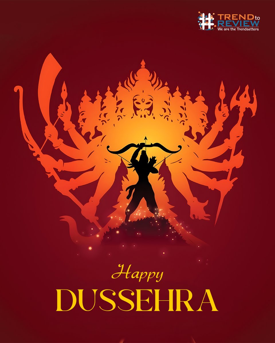 TrendToReview's tweet photo. Celebrate the victory of good over evil, light over darkness, and hope over despair. Wishing you and your loved ones a joyful, blessed, and prosperous Dussehra filled with peace, positivity, and new beginnings

#trendtoreview #dussehra #Dussehra2025  #FestivalOfVictory https://t.co/2EgIbRL0du