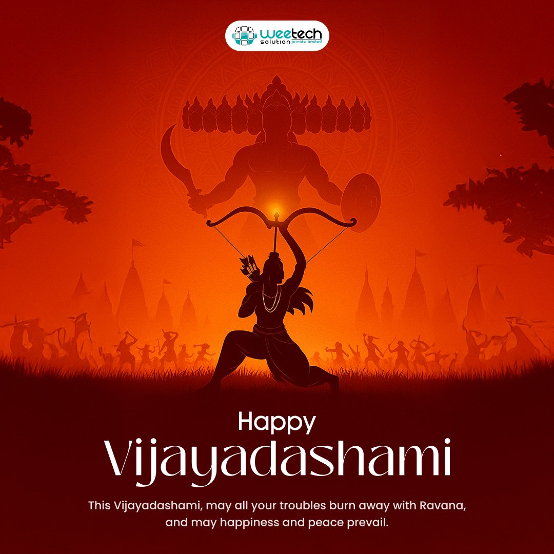 WeetechSolution's tweet image. May this #Vijayadashami burn away negativity and bring peace, joy &amp;amp; success to your life.

Wishing you a victorious and prosperous #Dussehra from all of us at WeeTech Solution! 💼🌸

#happydussehra #VictoryOfGood  #FestivalVibes  #weetechsolution