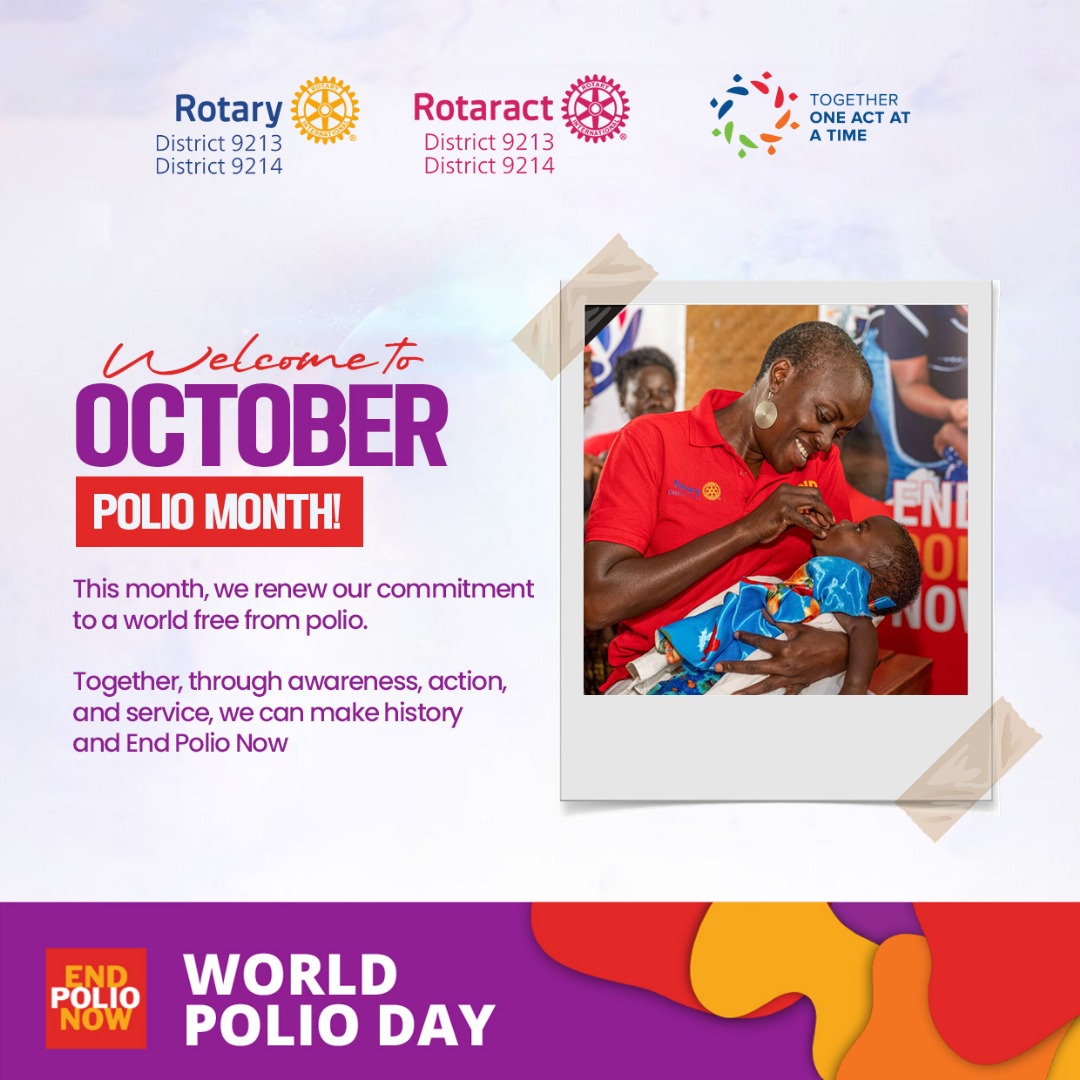 October is Rotary’s Polio Month, a time to remind the world that together we can End Polio! ✨

For more than 35 years, Rotary and partners have been at the forefront of the global fight to eradicate polio. Today, cases have been reduced by 99.9%, but the mission isn’t over until