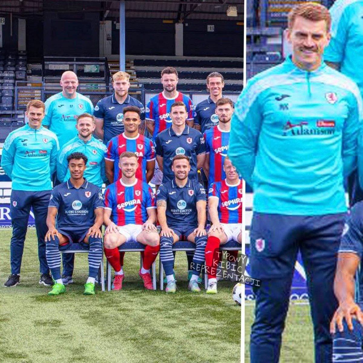TypowyKibicRep's tweet photo. Zdjęcie drużyny Raith Rovers z drugiej ligi szkockiej zgromadziło 5 milionów wyświetleń w mediach społecznościowych. Powód? Wystarczy przyjrzeć się trenerowi, który w mieście Kirkcaldy stał się bardzo popularny...  ( ͡° ͜ʖ ͡°)😎 https://t.co/7HkOIcvAvg