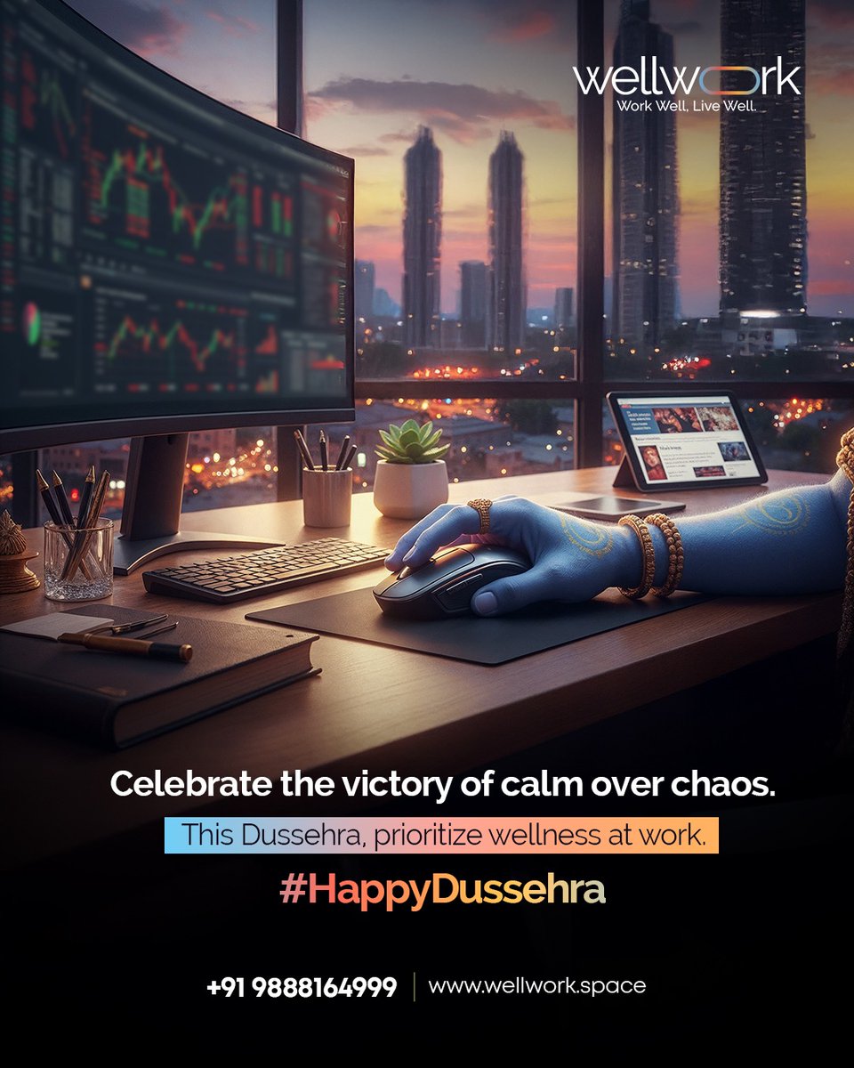 wellworkspace's tweet photo. Happy Dussehra! 🏹✨ 

May you conquer tasks &amp; stress alike. 

At WellWork, we celebrate focus &amp; wellness—wishing you peace, productivity &amp; festive joy!

#WellWork #coworkingspaces #HappyDussehra
#Dussehra2025 #victory #prosperity #indianfestivals https://t.co/BdYRP9oA1V