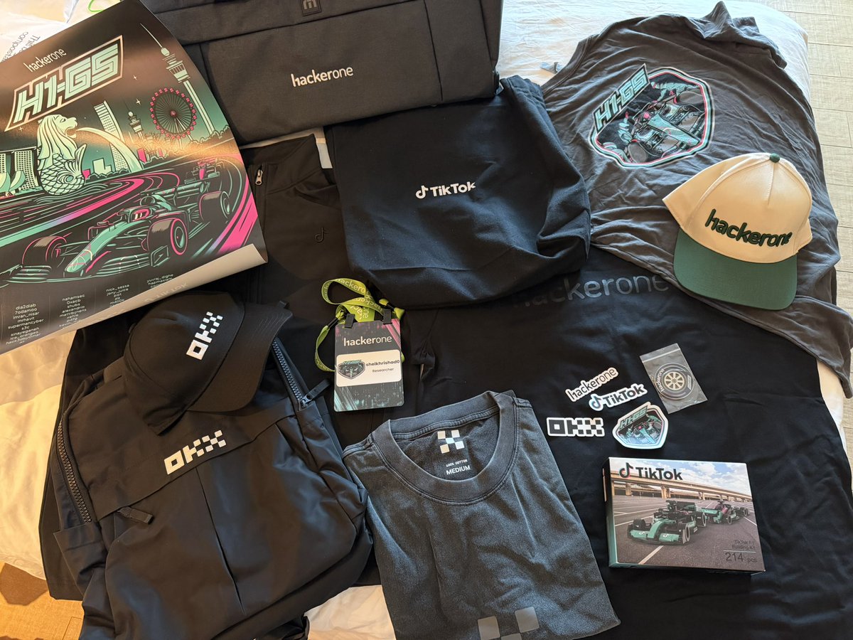 sheikhrishad0's tweet image. Thanks @Hacker0x01, @TikTok_US &amp;amp; @OKX for all these cool swags! 🔥

#h165 #hackforgood #togetherwehitharder