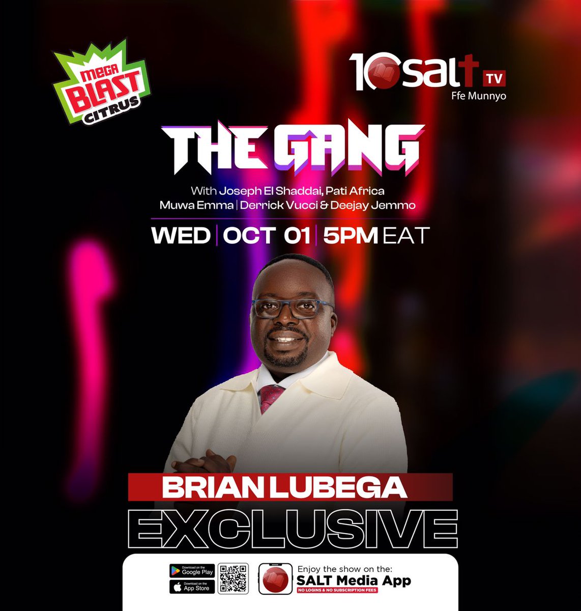 nalugwa_lilian's tweet image. Pr. @brianlubegaug is going to be live on @SaltTvUganda at exactly 5pm on the #TheGang 
 join the conversation and know more about up the coming praise and worship night #YazirwanaConcert