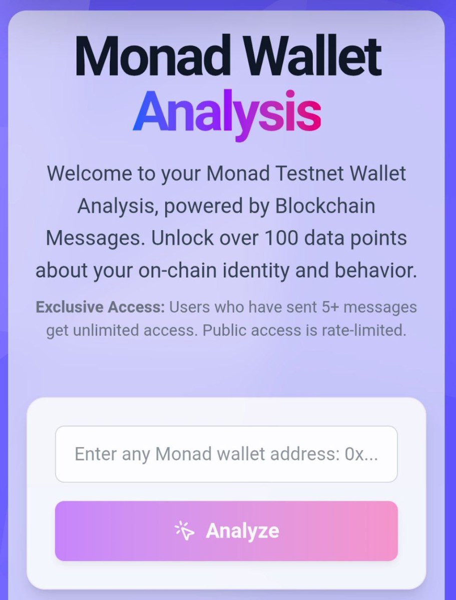 porishap1's tweet photo. This site is awesome π₯
You can check your #Monad wallet score with full details (no need to connect, just paste your address).
Honestly the most complete website out there for tracking your Monad wallet activity π
π https://t.co/HNEaJZ4QZe
#walletscore #monadscore
@Monad https://t.co/ptvfYVBF4n