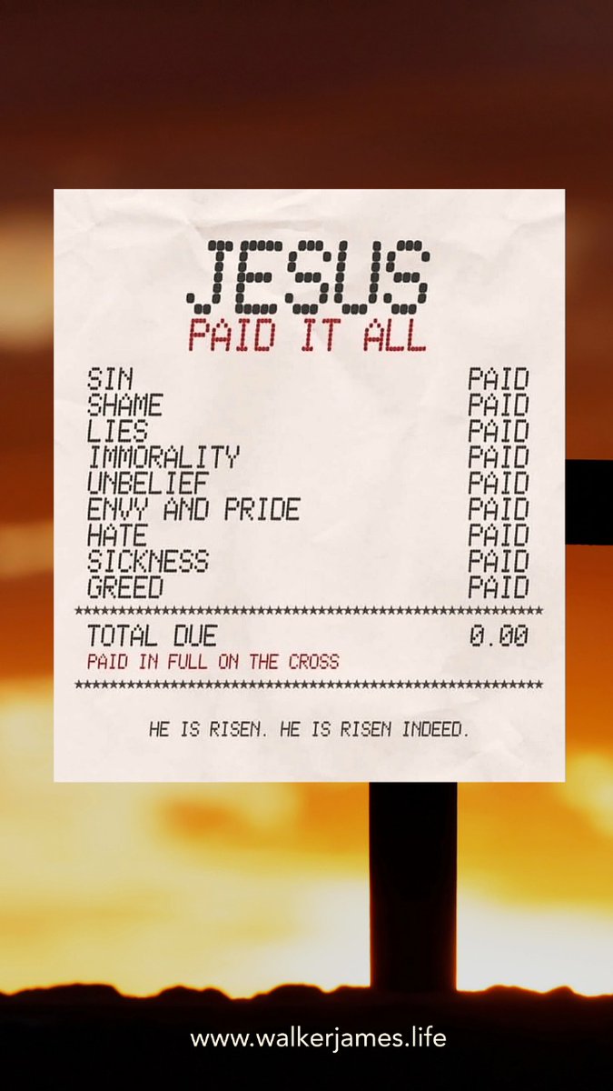walkerjameslife's tweet photo. Jesus already paid it all—your past, your shame, your debt. 🙌 Walk in freedom today, not striving. Your account is stamped: Paid in Full. ✝️ #PaidInFull #WalkInFreedom #FaithOverFear. https://t.co/S62gXrAtZn
