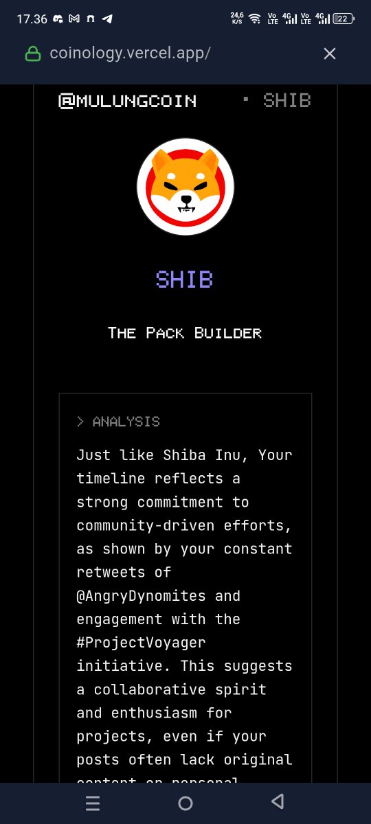 According to my twitter data, I give $SHIB vibes.
Bullish?
Try Coinology on app.vana.com. #datarevolution 
<a href="/vana/">vana</a>