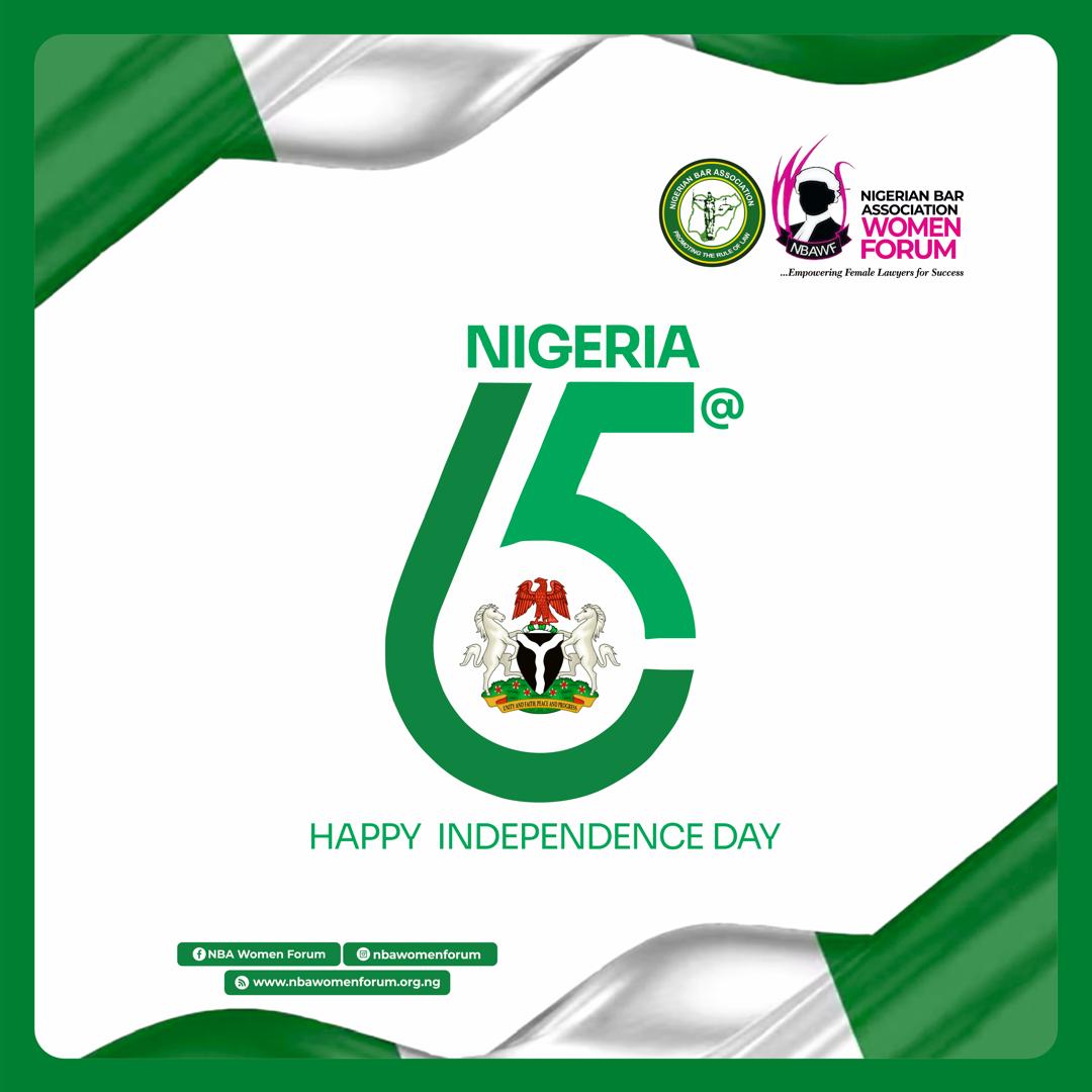 INDEPENDENCE DAY MESSAGE FROM THE CHAIRPERSON, NBA WOMEN FORUM

On this auspicious occasion of Nigeria’s Independence Day, the NBAWF joins millions of compatriots at home and abroad in celebrating our beloved nation.

Long live the Federal Republic of Nigeria!!!