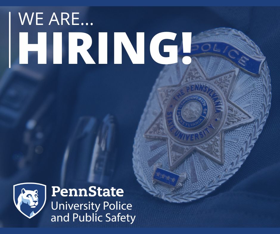 University Police and Public Safety is currently hiring for a Patrol Sergeant at the University Park Campus.

Learn more and apply at:  ow.ly/9NO550X4QqT

#PennState #PennStatePolice #PennStatePublicSafety