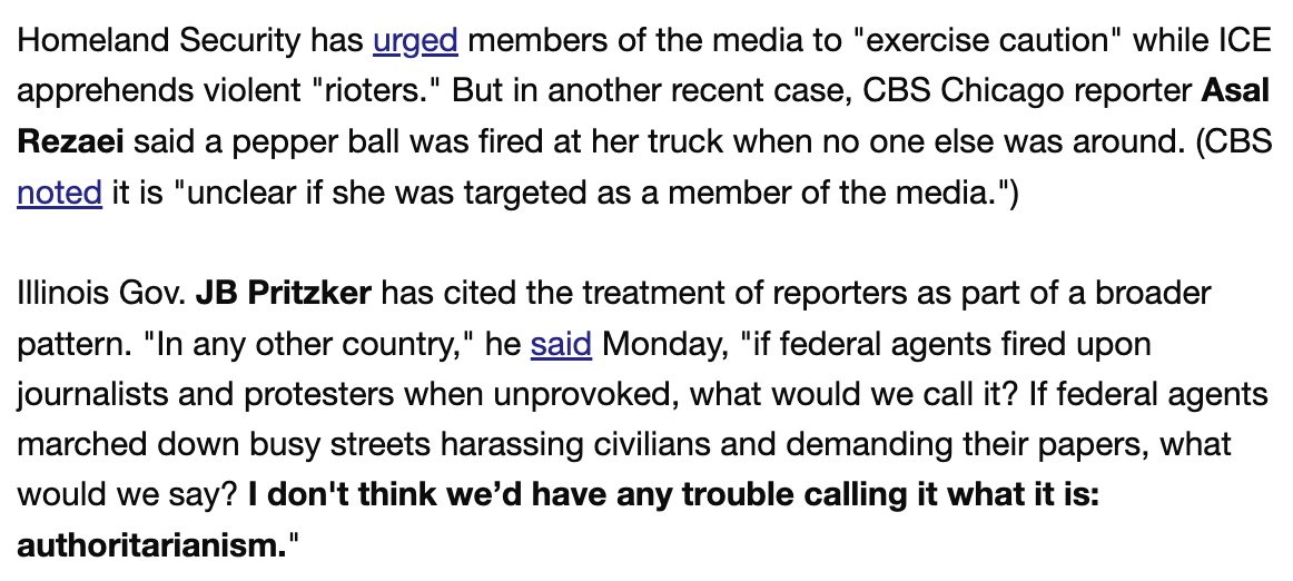 "In any other country, if federal agents fired upon journalists and protesters when unprovoked, what would we call it? If federal agents marched down busy streets harassing civilians and demanding their papers, what would we say? I don't think we’d have any trouble calling it