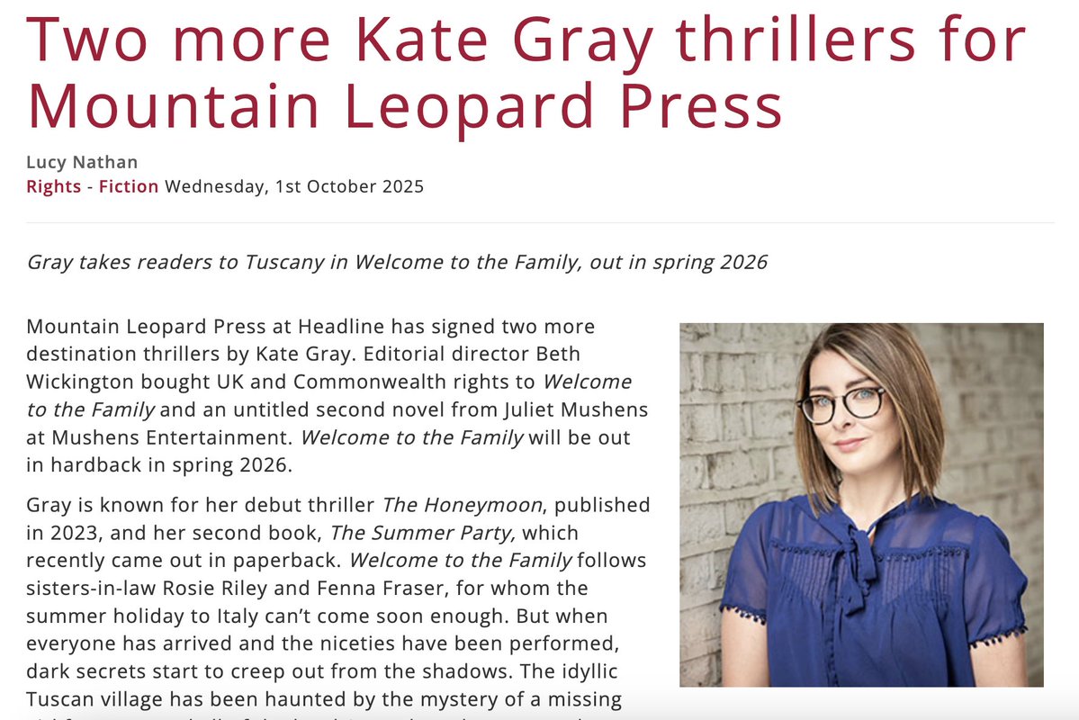 We're thrilled that Kate Gray has been signed to write two more destination thrillers by Mountain Leopard Press! Congratulations, Kate! ✨
