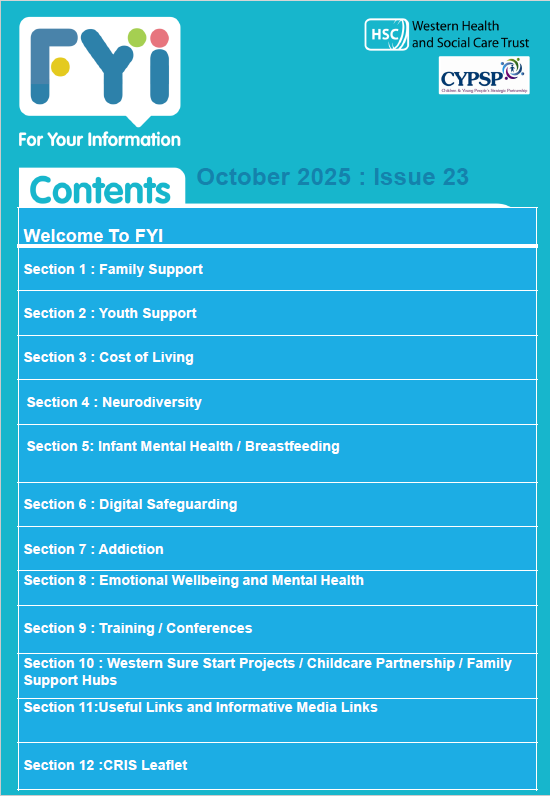 cypsp's tweet photo. ๐ข New Issue - The October edition of the @WesternHSCTrust Area FYI Newsletter is out now!
Explore updates on family support, youth services, mental health, neurodiversity & much more.
๐ฒ Read now: https://t.co/gcX6DvOJw5
#CYPSP #FamilySupport #MentalHealth #CommunitySupport https://t.co/gw4RzVVdwo