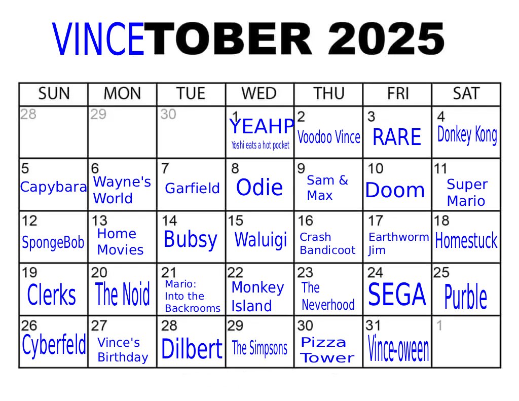 MumboJambino's tweet photo. HI FOLKS! #VINCETOBER IS UPON US ONCE MORE! AND WE CELEBRATE THIS YEAR WITH A WHOLE MONTH OF PROMPTS! WE BEGIN WITH Yoshi Eats a Hot Pocket TODAY! HAVE FUN EVERYONE! MORE TO COME SOON! https://t.co/WWY5fNvQ57