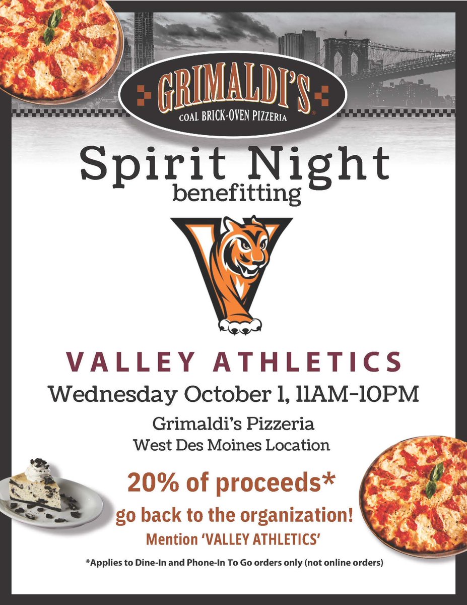 What’s for dinner? How about pizza and supporting Tiger Athletics? Join us at Grimaldi’s in WDM. <a href="/vhstigers/">Valley High School Athletics and Activities</a>