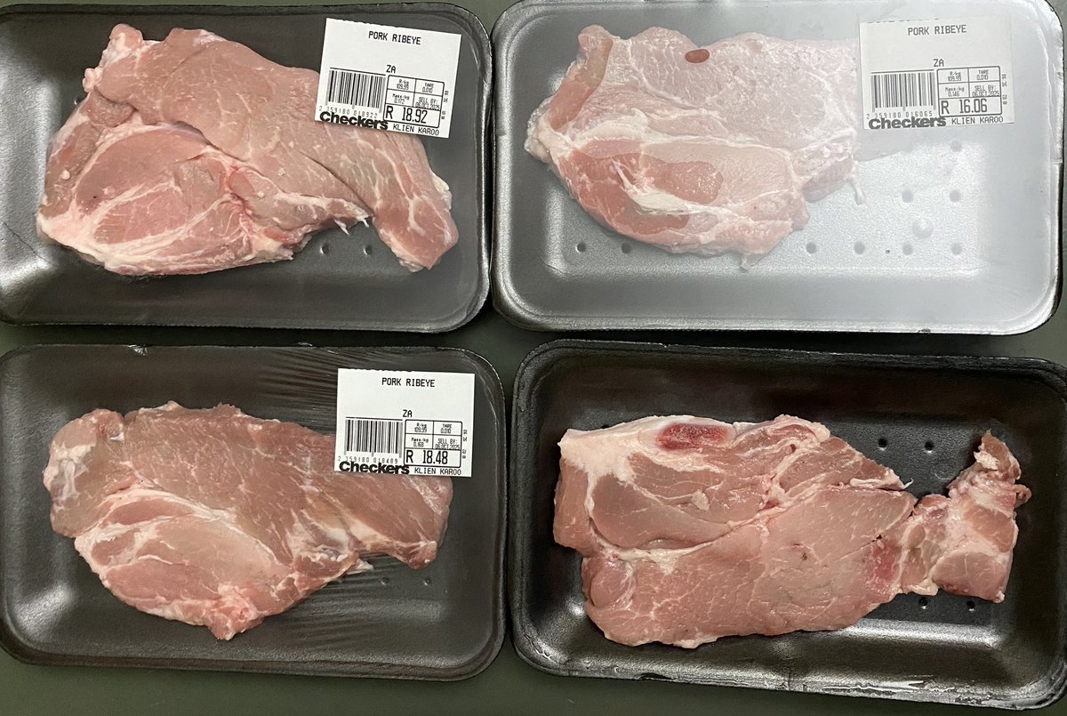 ChristoSmit's tweet photo. @CheckersSA - When ordering Pork Ribeye steaks to braai, I don’t expect flimsy thin cuts of minute steak, the smalles is only 146g! Really disappointed… https://t.co/Oqi4a3yCTg