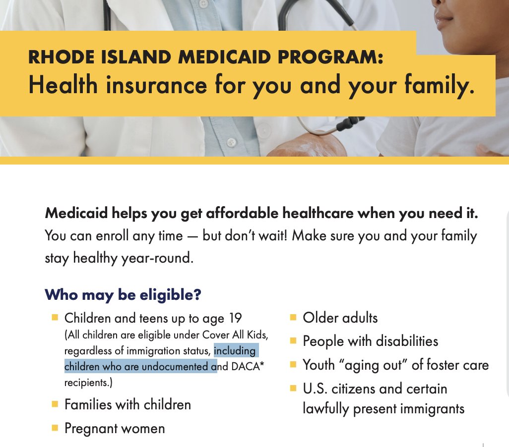 AlexPfeiffer's tweet image. You should find out what's happening in your own state. 

Rhode Island's Medicaid program proudly states that undocumented residents are eligbile.