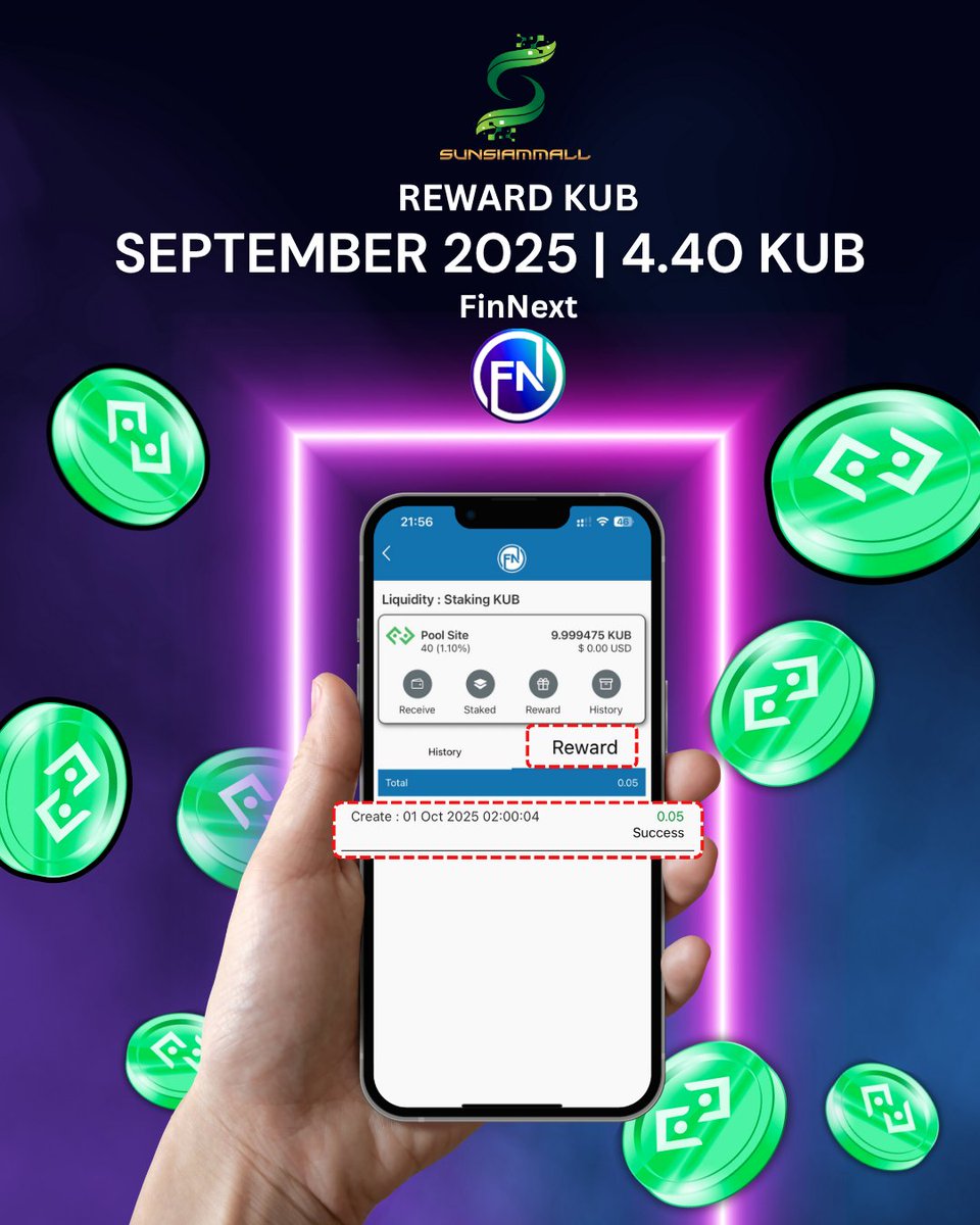 🚀 Exciting News!
 Reward KUB is now live on FinNext Wallet 🎉
🔹 Earn KUB tokens as rewards
🔹 Manage &amp; use them seamlessly
🔹 Empowering a greener digital future 🌱💹

Start your journey today with FinNext Wallet!
#FinNext #RewardKUB #DigitalFinance #GreenFinance