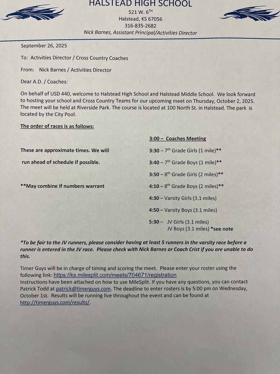 HHSDragonXC's tweet photo. Here is information for our home CC meet tomorrow.  The meet will be held at Riverside Park instead of Wedgewood Golf Course. https://t.co/HUTUd41Qln