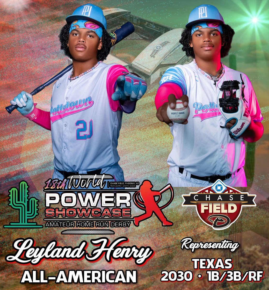 The 18th Annual World POWER SHOWCASE is pleased to announce that Student-Athlete &amp; Top National power-hitting prospect - Leyland Henry - ‘30, 1B/3B/RF (Woodcreek H.S., Houston, TX), will proudly represent Texas in the renowned 14U Home Run Derby and during the prestigious