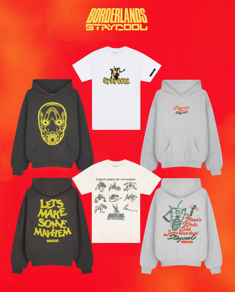 Mayhem just got cooler. 😎

We're collaborating with <a href="/STAYCOOLNYC/">STAYCOOLNYC</a> on a limited run of Borderlands swag!

Pre-orders open this Friday Oct. 3 at 8 a.m. PT / 11 a.m. EST

Sign up for a reminder: 2kgam.es/46Opfgk