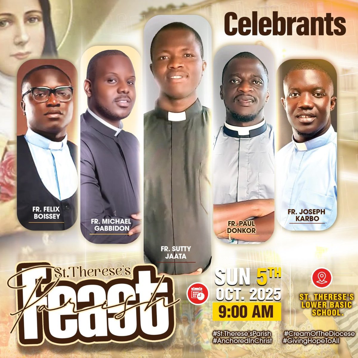 Meet the Big 5 🤭 
Our Celebrants of the solemn Mass at this year’s feast !

Our choirs are set💃
The lectors have sharpened their tones  🙌🏾
Waiting to celebrate- 77 years of community life 🙌🏾

Parish Feast of St Therese 2025 😍

A mother church it is!

#FeastofStTherese2025