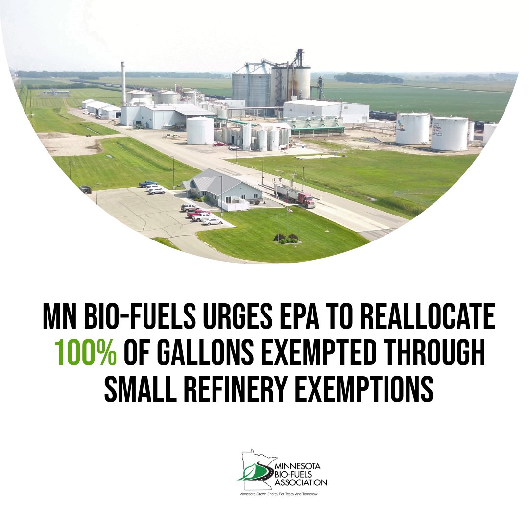 In his virtual testimony on the EPA's proposal for small refinery exemption (SRE) reallocations, our executive director, <a href="/MnBiofuelBrian/">BWerner</a>, urged the EPA for a 100% reallocation of gallons exempted through SREs. bit.ly/3VMjH0F