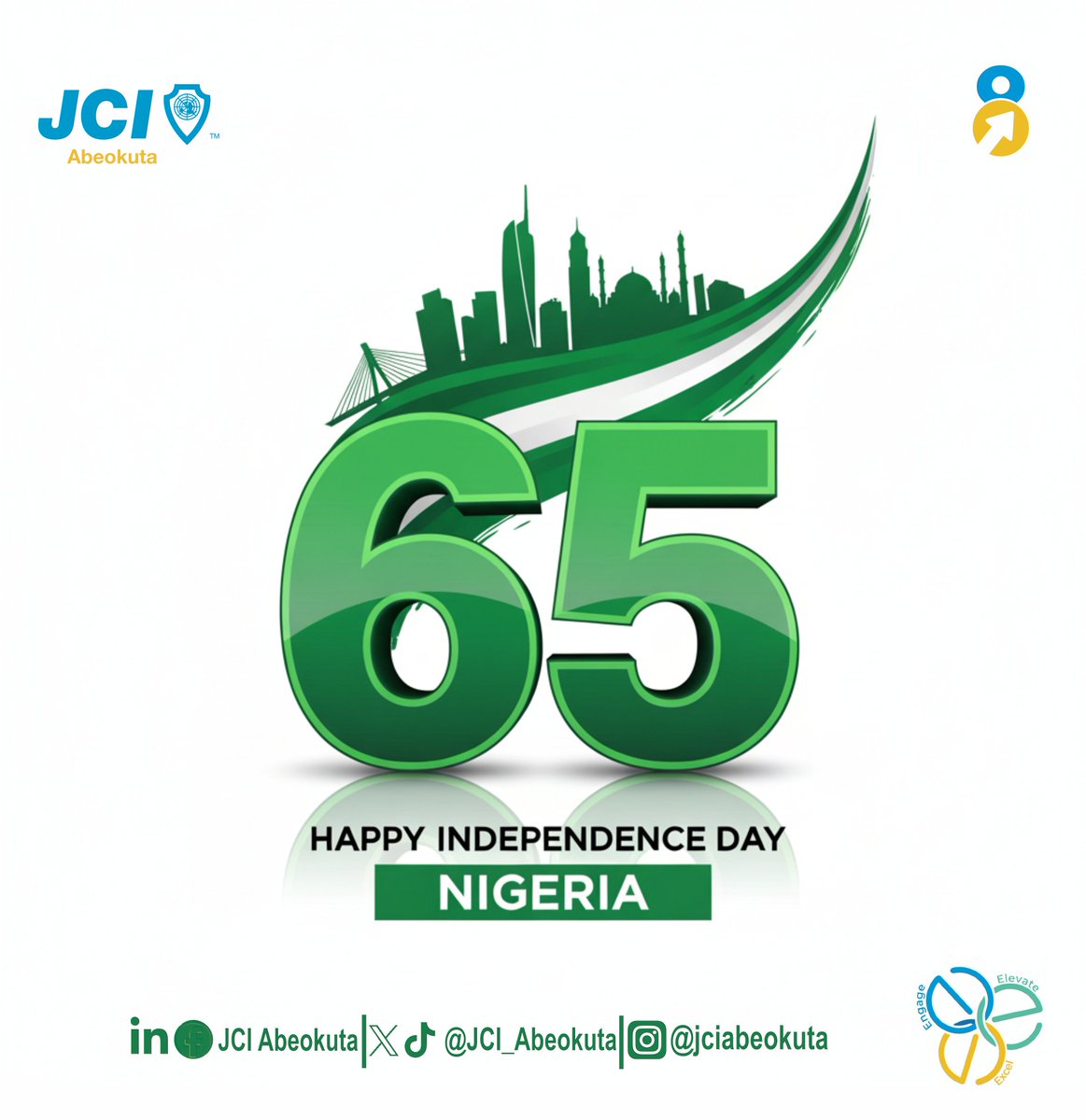 JCI_Abeokuta's tweet image. Today, we celebrate Nigeria at 65 years of strength, unity and resilience.
Happy Independence Day💚🤍. 
God bless Nigeria 🇳🇬

#indepenceday
#Nigeria@65
#EngageElevateExcel
#JCIAbeokuta
#JCINigeria
#ELV8
#JCI