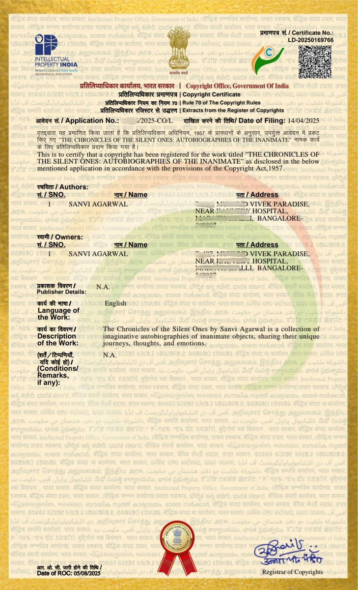 Sanvi_author's tweet photo. Happiest day for a writer is when they recieve the copyright certificate for their book.
And this certainly was my happiest moment
#copyright #bookcopyright #writerslife #writingcommmunity #writerscommunity #writingtips https://t.co/nrcctwPoh0