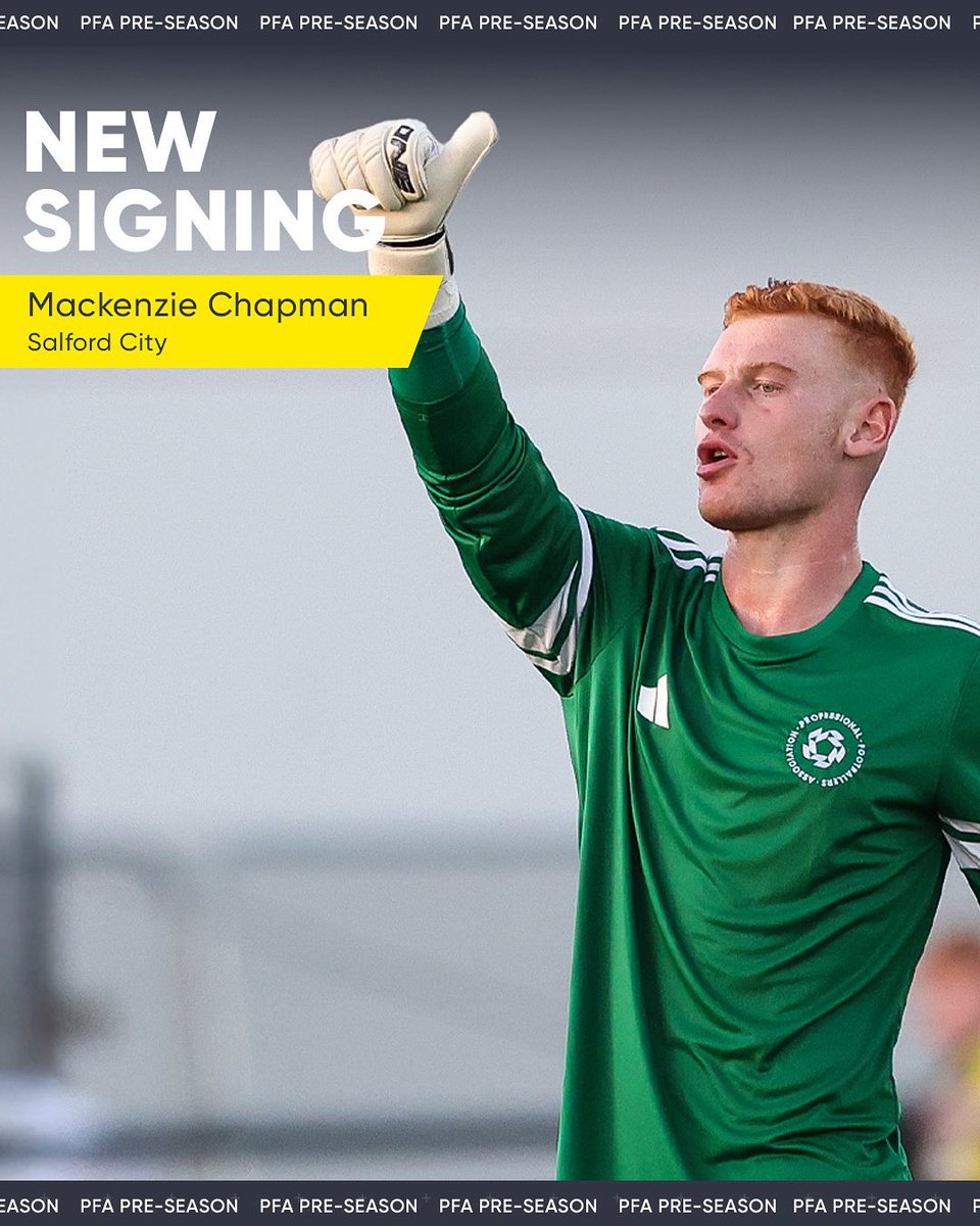 A new pair of safe hands at Salford 🧤

Wishing all the best to goalkeeper Mackenzie Chapman following his arrival at the Peninsula Stadium after attending PFA pre-season 👏