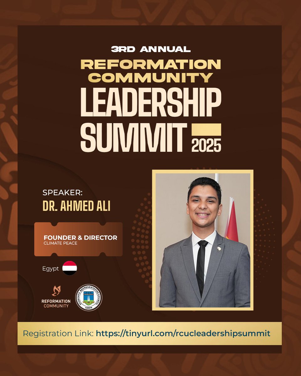reformationgh's tweet image. Excited to welcome Dr. Ahmed Ali, Founder of Climate Peace, to #RCLS2025 in Accra! 🇪🇬
He’s driving climate action, peace, &amp;amp; youth empowerment across Africa &amp;amp; beyond. Don’t miss his insights this Nov! 🚀
👉 Register: tinyurl.com/rcucleadership…
#ReformationCommunity #IamAReformer