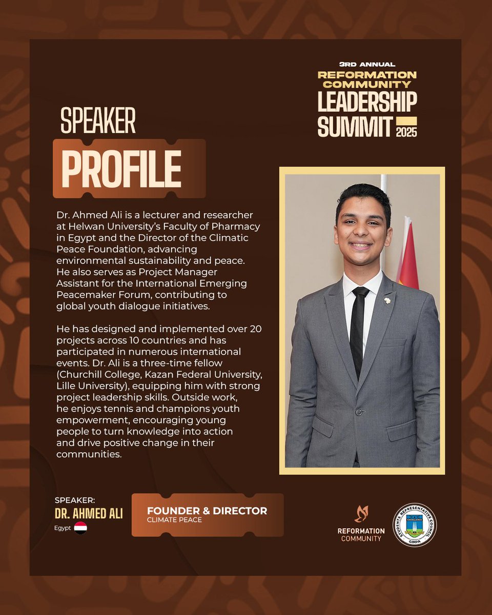 reformationgh's tweet image. Excited to welcome Dr. Ahmed Ali, Founder of Climate Peace, to #RCLS2025 in Accra! 🇪🇬
He’s driving climate action, peace, &amp;amp; youth empowerment across Africa &amp;amp; beyond. Don’t miss his insights this Nov! 🚀
👉 Register: tinyurl.com/rcucleadership…
#ReformationCommunity #IamAReformer