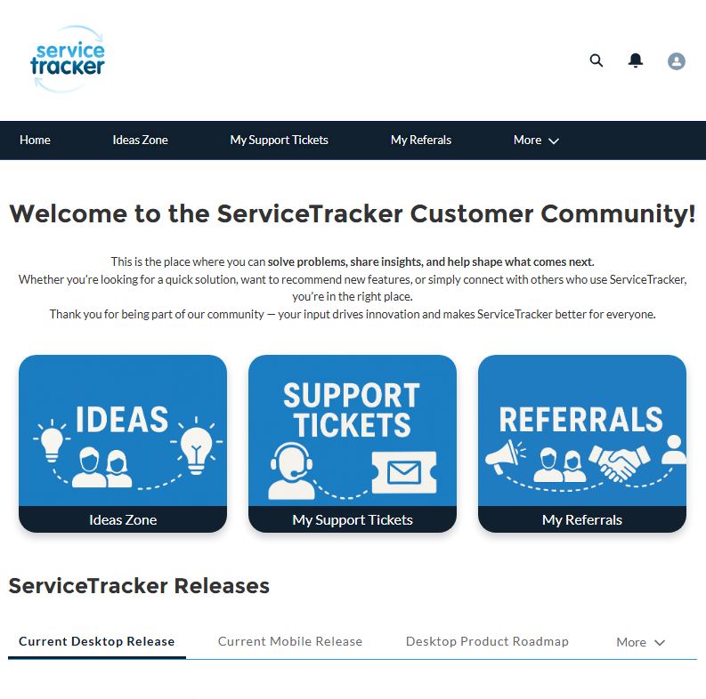 ✨ Big news! The ServiceTracker Customer Community is launching soon! 🎉 

Get ready to:
✅ View releases
✅ Find solutions
✅ Share &amp; vote on ideas
✅ Connect with users
✅ Refer leads &amp; earn rewards

Stay tuned for more! 🔔 #ServiceTracker #CustomerCommunity