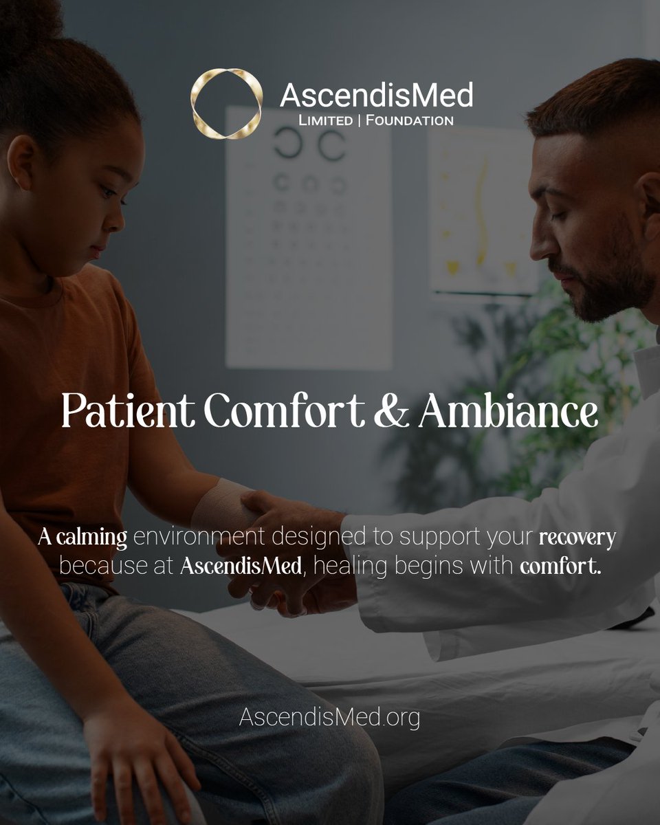 Your comfort, our priority. At AscendisMed, we believe a healing environment is essential for recovery and well-being. Experience thoughtful care in every detail.  

#AscendisMedUG #LimitedFoundation #MedicalCenter #Uganda #Kampala