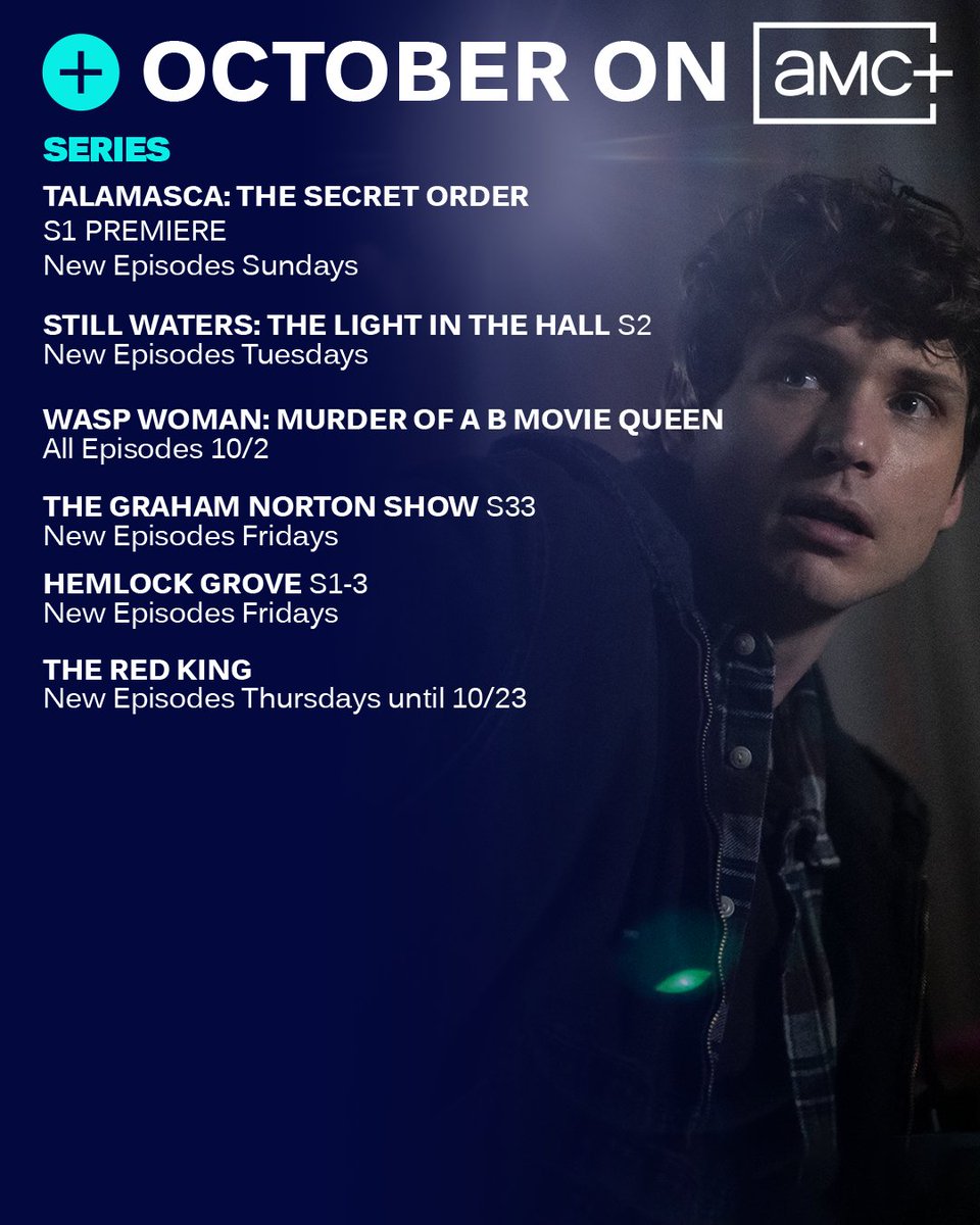 AMCPlus's tweet image. October chills, thrills, and everything in between. 
See what’s streaming this month on AMC+ 👀👻