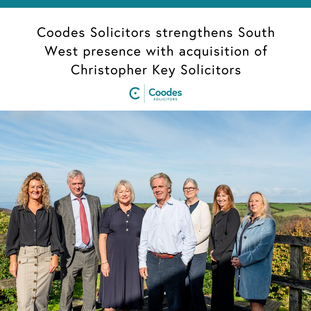 We have acquired Boscastle-based Christopher Key Solicitors (CKSL), further strengthening our presence across Cornwall and Devon.

Read the news in full on our website: coodes.co.uk/2025/10/coodes…