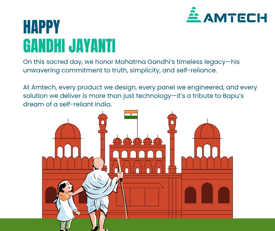 amtech_aeil's tweet photo. On #GandhiJayanti, we honor Mahatma Gandhi’s legacy of truth, simplicity &amp; self-reliance.

At Amtech, our work reflects his vision of a self-reliant India.

“Live as if you were to die tomorrow. Learn as if you were to live forever.”

#BeTheChange #AmtechElectronics https://t.co/sBi9CdnzH1