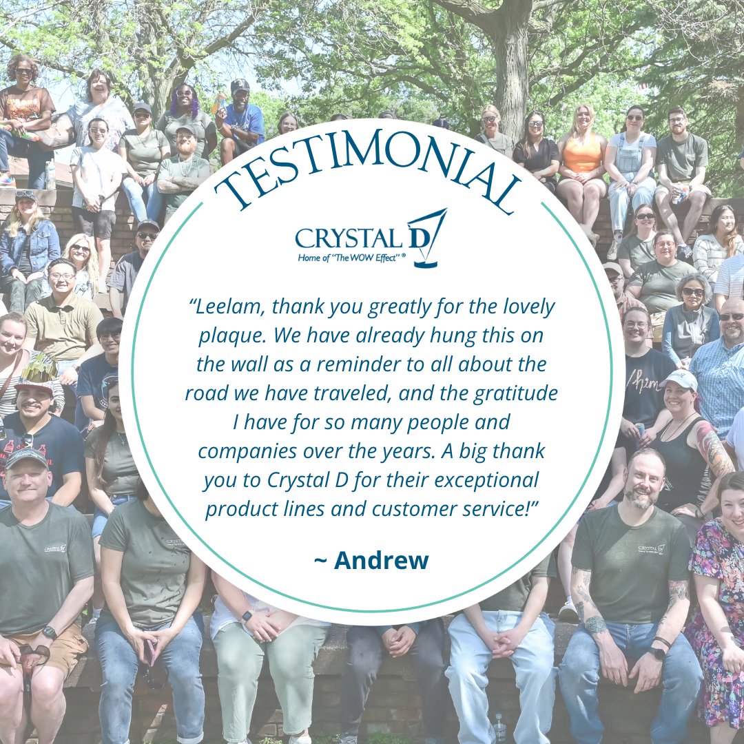 CrystalDFans's tweet photo. Andrew, thank YOU for taking the time to share with us how meaningful your plaque is! We love when we can help create lasting memories, and we are grateful for your partnership!

#CrystalDExperience #HomeoftheWowEffect https://t.co/zWAWUurK1y