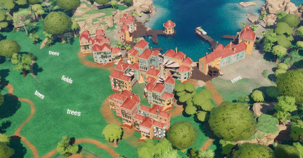 Happy #WIPwednesday! 🛠️

Here's a neat shot from back when we were positioning our first town, Driftwood Harbor! ⚓️

Level design takes vision, and sometimes stand-in words while you wait for the fields to be plowed. 🚜

#indiegame #cozygame #survivalgame #WIP