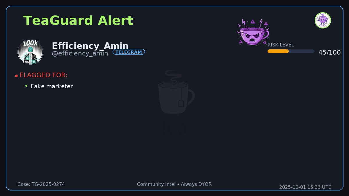 🚨 Exposing the scalding tea 🍵☕ @efficiency_amin is the MAIN CHARACTER of bad actor today, posing as a FAKE marketer 🤥 Community said NOPE #TellMeYoureAScammerWithoutTellingMeYoureAScammer
Profile: t.me/efficiency_amin #TeaGuard #OnChain #Solana