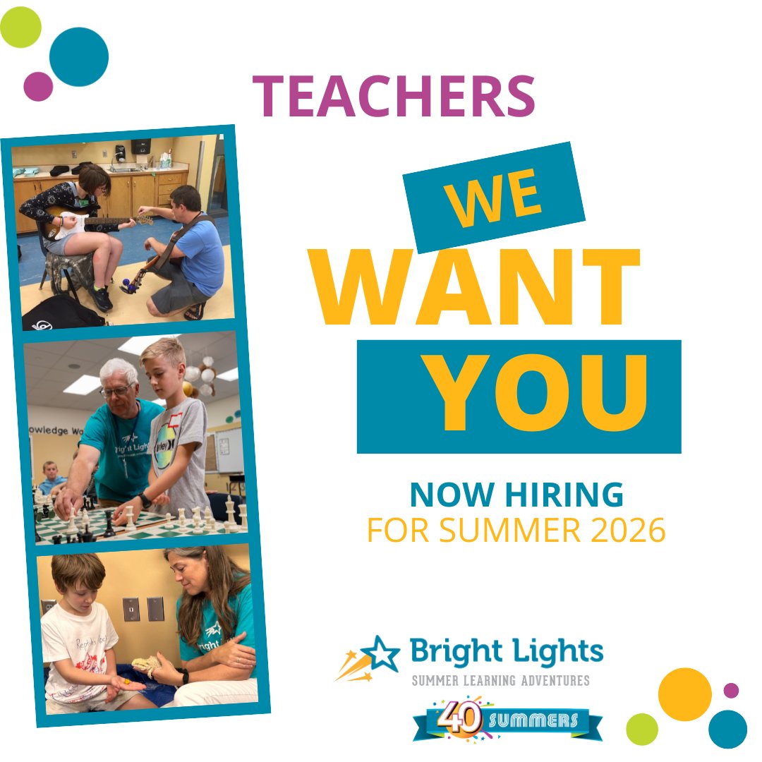 BrightLightsOrg's tweet image. You may not be thinking about summer as you drink that pumpkin-spiced latte. BUT WE ARE! And that includes hiring #teachers for our #Summer2026 #camps!

Learn what it's like to be a #BrightLights teacher + apply NOW at brightlights.org/apply-teacher/

And yes-- it's a paid position!