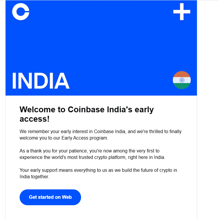 4fun4_ninja's tweet photo. Coinbase is back in india? did anyone else get the email from them? https://t.co/IQ38frUFqW