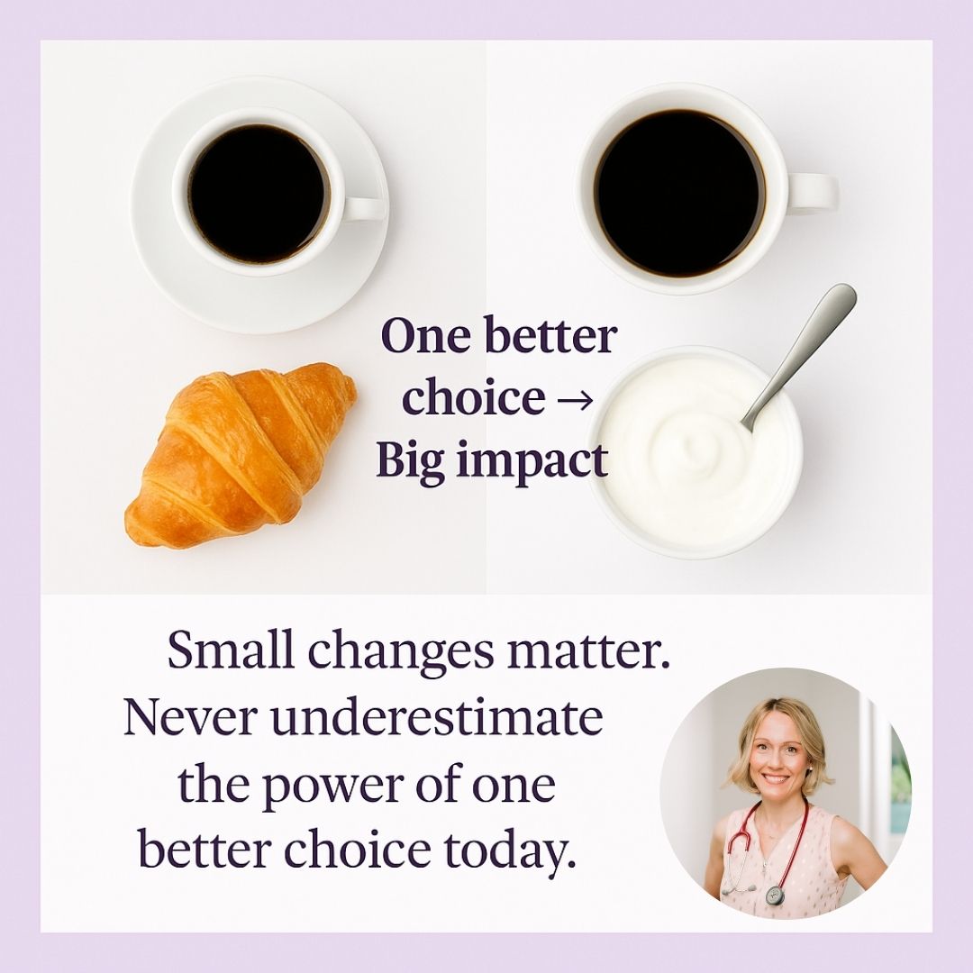 ✨ Small changes matter. ✨

It’s so easy to think big results only come from big efforts. But in reality, it’s the little shifts that stack up to make the biggest difference.

👉 Today’s reminder: you don’t need to overhaul your whole routine — just start with one better choice.