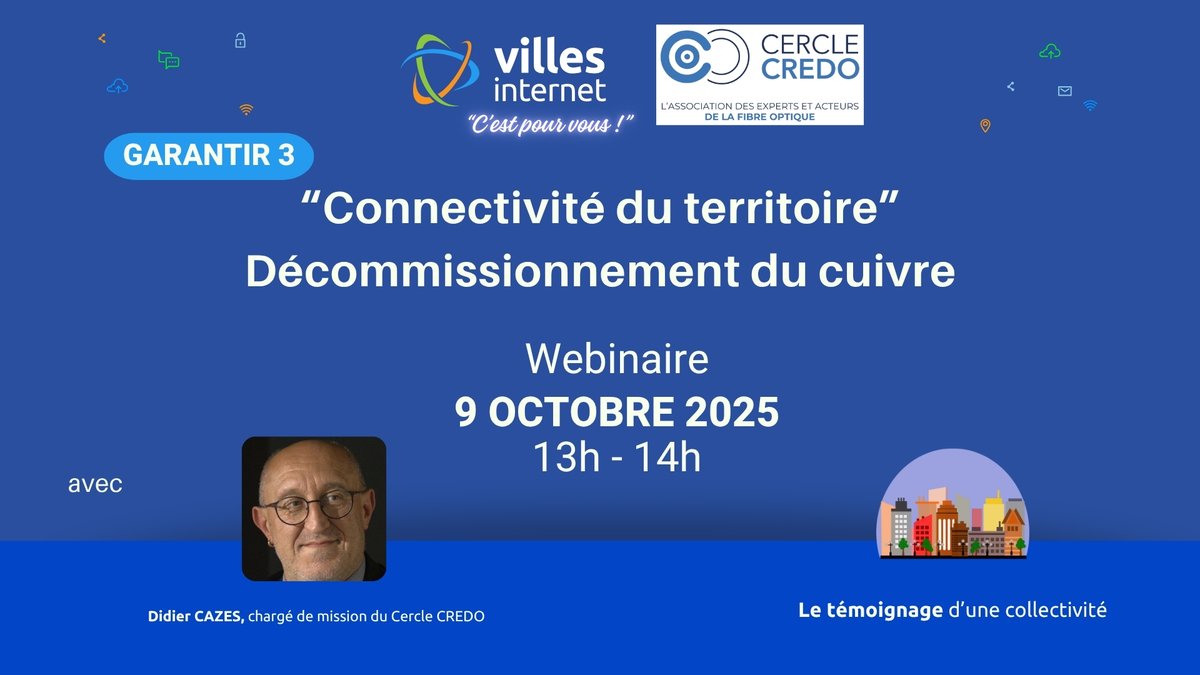 📣 Depuis cet été nous sommes un des partenaires privilégiés de Villes Internet. Dans ce cadre notre chargé de mission Didier Cazes animera un webinaire le jeudi 9 octobre de 13h à 14h sur le #décommissionnement du #cuivre. Inscription ici
 villes-internet.net/site/cest-pour…
