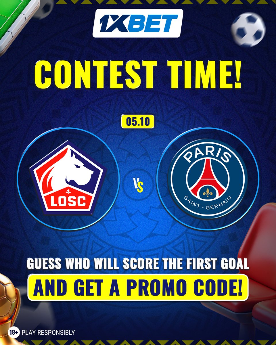 1xbetngofficial's tweet photo. ⚽ FIRST STRIKE CHALLENGE! 🔥

Lille vs PSG — who will score the opening goal? ⚡

🔹 Drop your prediction in the comments + your ID
🔹 Follow us
🔹 Comment before the match kicks off on October 5

💸 3 promo codes worth 14 900 NGN are up for grabs!

📢 Results-  October 7 https://t.co/04a6sKFd8E