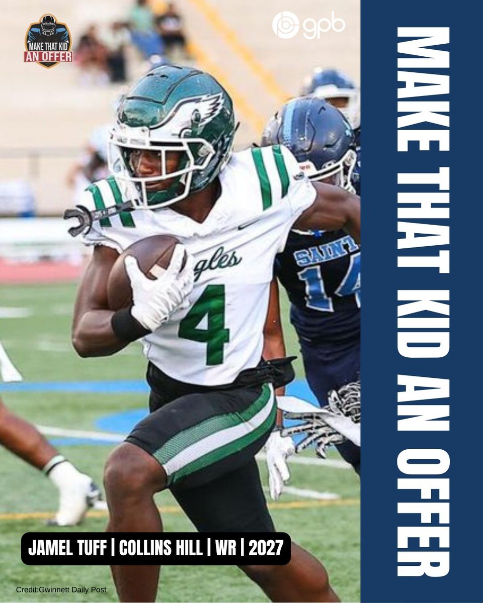 GPBsports's tweet image. .@jameltuff5, the 5'11" 175 LBS @CollinsHillFB junior wide receiver is a three-year starter with top-end speed. This season, he's accumulated over 200 receiving yards for two touchdowns, and received multiple Offensive Player of the game awards.

More🗞️: gpb.org/blogs/gpb-spor…