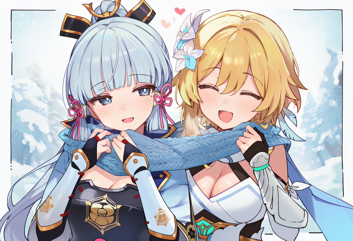 Unajyudayo's tweet photo. 貰ったマフラーを二人で巻いちゃう蛍x神里綾華💛🤍 https://t.co/sxBZrFOqSo