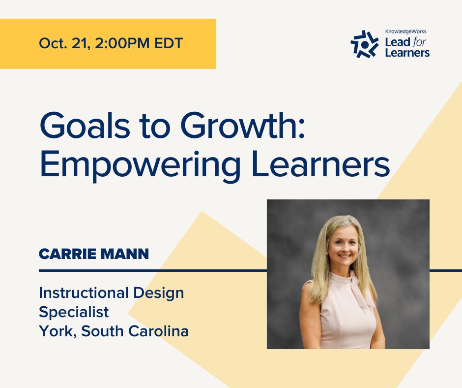 knowledgeworks's tweet image. Join us for a Lead for Learners virtual discussion with Carrie Mann, Instructional Design Specialist, as she shares how York School District 1's elementary schools enhance collaboration, goal-setting and independent learning. 📚✨ Register here: bit.ly/3VidiKa