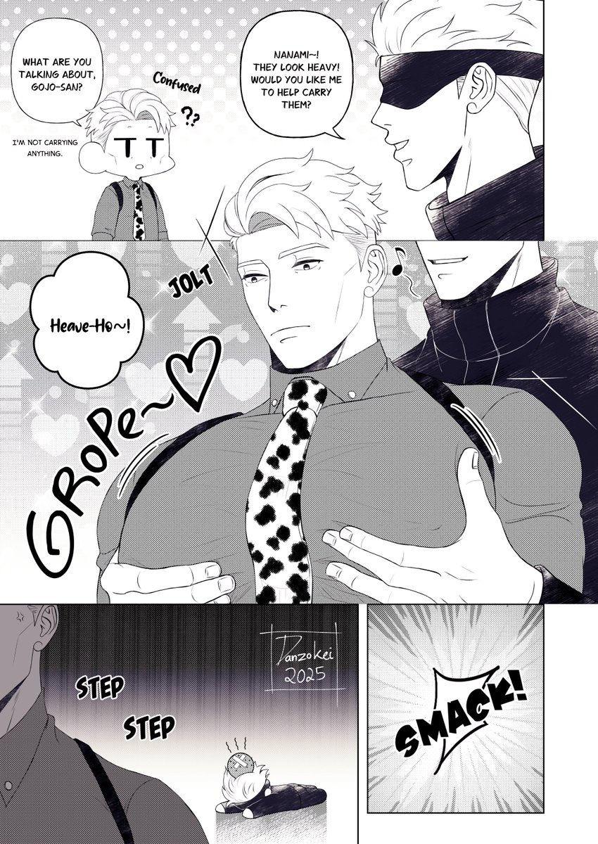 5️⃣: 七海～！重そうだね、持つの手伝おうか？
7️⃣: 五条さん、何を言ってるんですか？何も持っていませんよ。
5️⃣: ひょいっと！

#五七 #gonana 

I used a translation engine to translate the dialogues into Japanese. I hope it sounds alright 😅